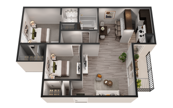 Upgraded- 2 Bedroom 1 Bath 116 floor plan